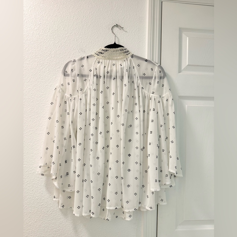 Revolve Acler Oxford blouse in bead print white high neck size 8 semi sheer - Picture 5 of 6